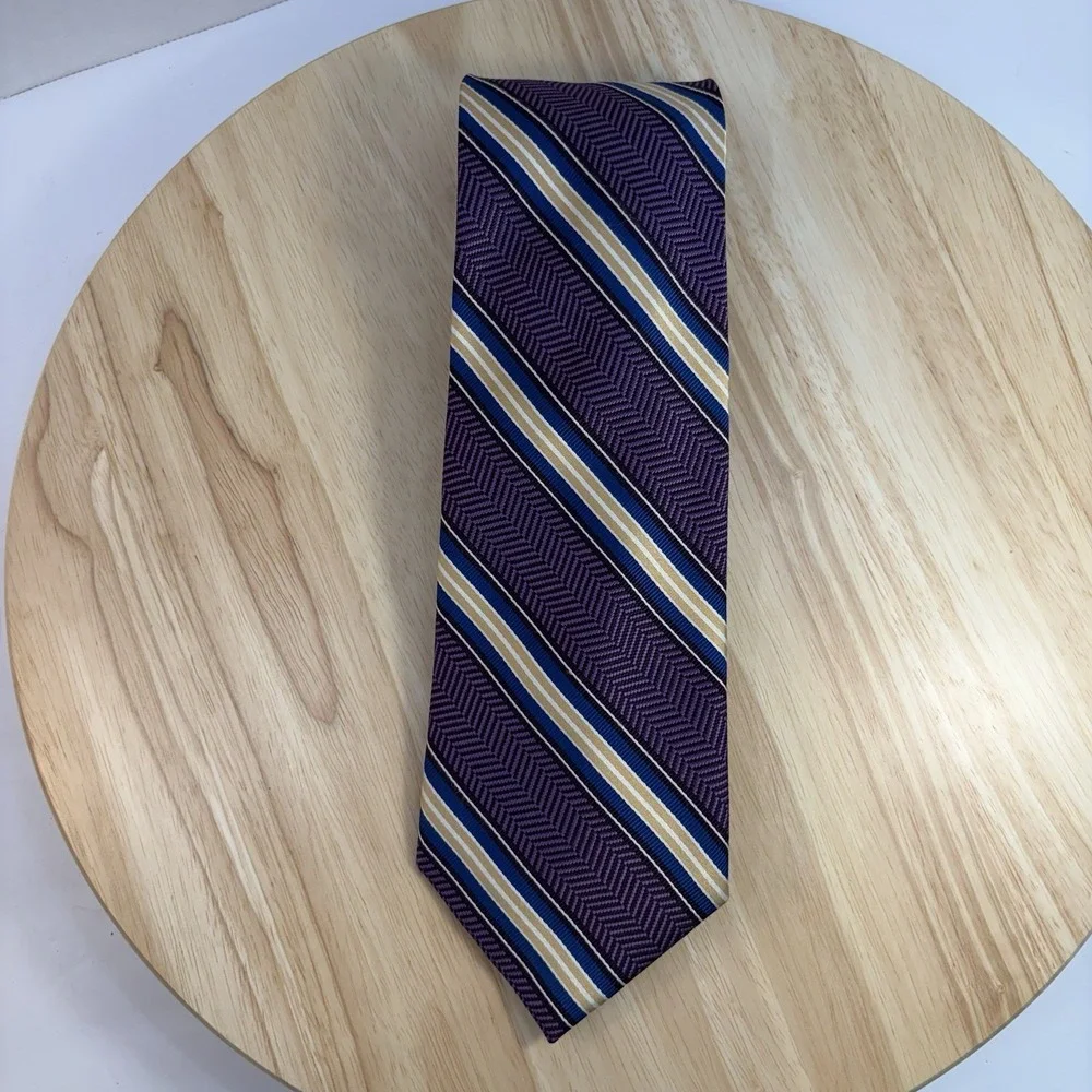 Jos. A. Bank Mens Silk Necktie Lavender Purple Blue Striped Woven Tie